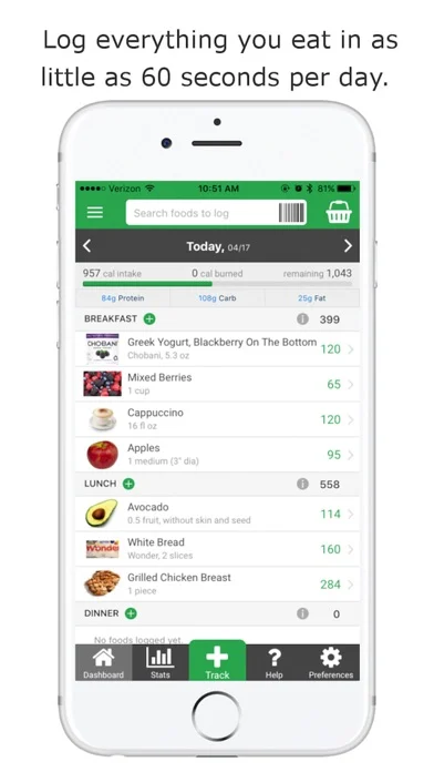 Nutritionix Track interface in developer-supplied App Store artwork