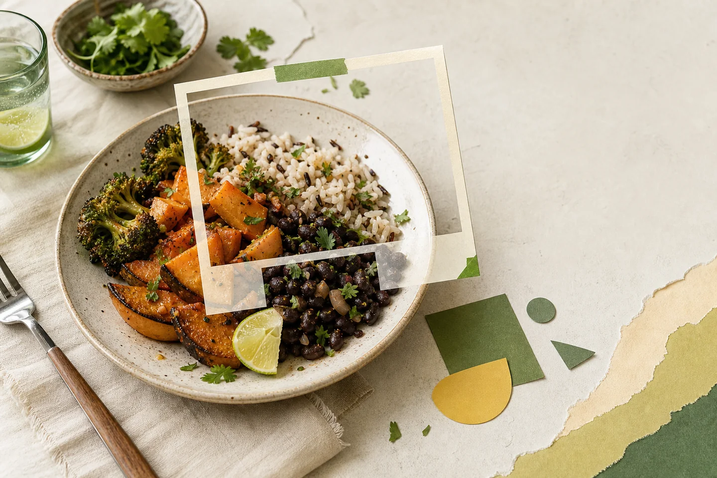 A meal with a conceptual frame for reviewing a photo estimate