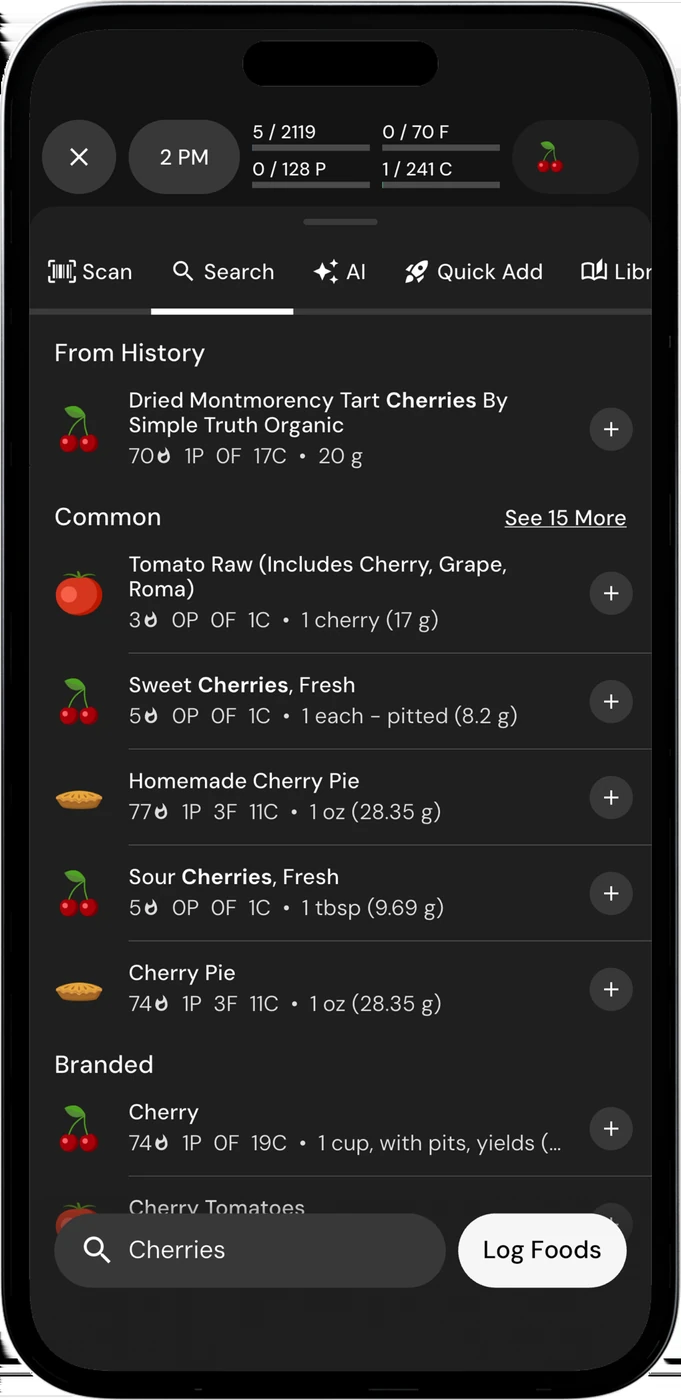 MacroFactor iPhone press image showing food search and logging