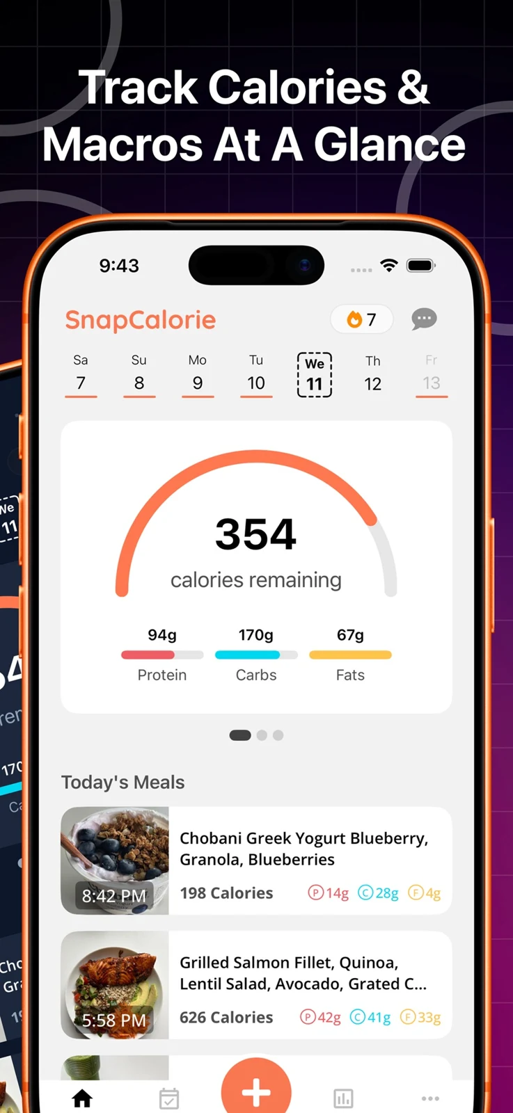SnapCalorie iPhone artwork showing daily calories and macros